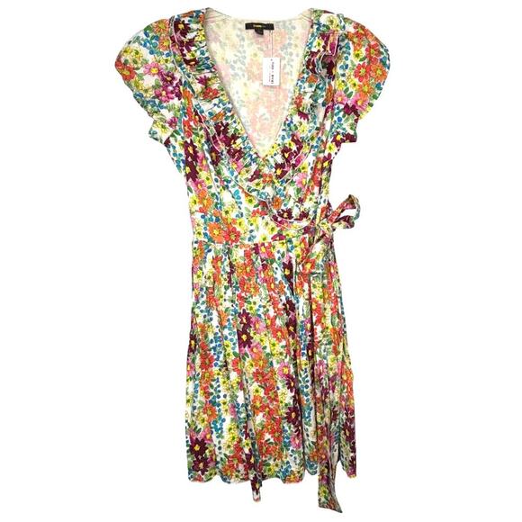 NWT Double Zero 100% Cotton Short Sleeve‎ Floral Wrap Dress Size Large Spring - Picture 1 of 5